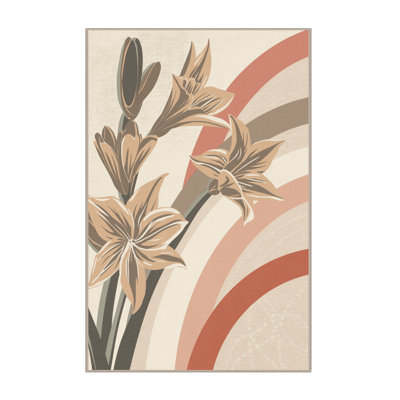 Machine Washable Ottwell Amaryllis Eclectic Arc Rug in Beige – Beige Binding