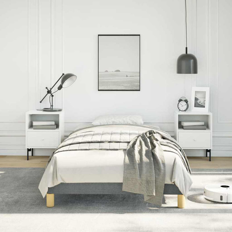 Cadre de lit Dabira, cadre de lit plateforme en tissu, sans matelas, Gris foncé, Très grand californien
