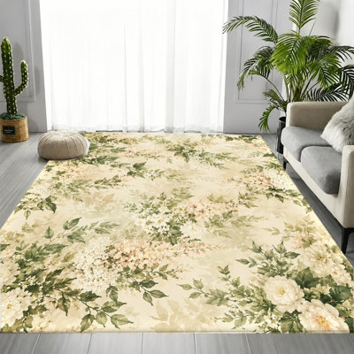 Tapis floral rétro, motif de fleurs à l'aquarelle douce, tapis antidérapant, décoration intérieure artistique pour salon, chambre à coucher, entrée, cuisine, balcon, appartement