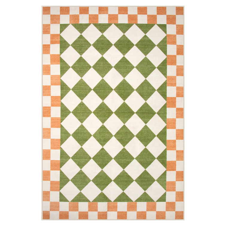 Checkered Washable Area Rug for Living Room Non-Slip Soft Stain Resistant Indoor Carpet