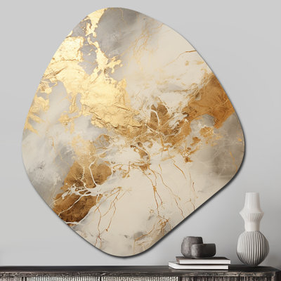 Beige And Gold Marble Lightning III - Unique Shape Abstract Shapes Metal Wall Decor, Asymmetrical Metal Wall Sculpture Print