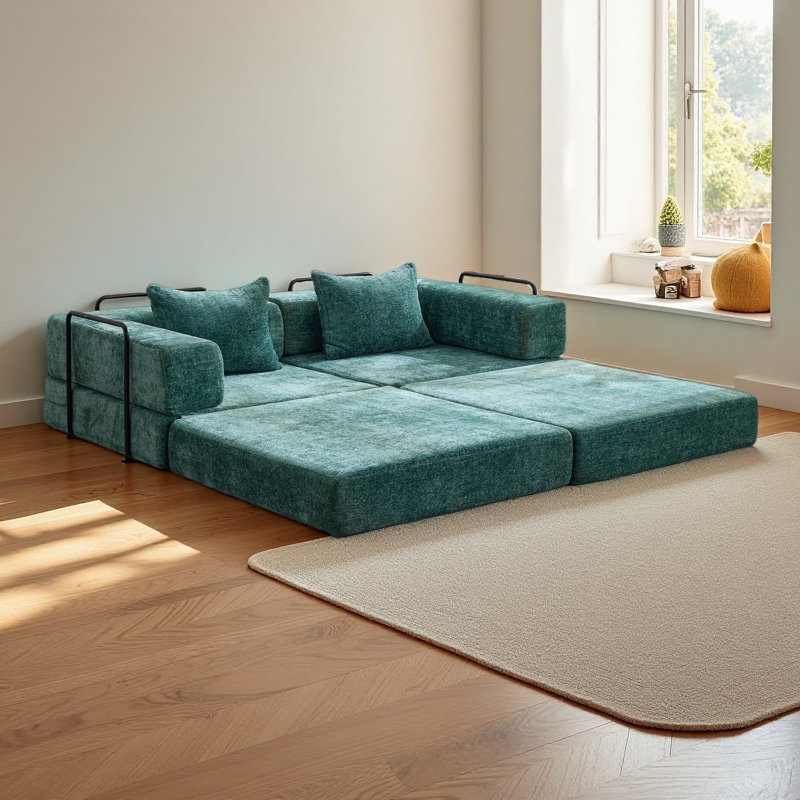 Canapé à compression, canapé-lit de plancher convertible à structure fixe, canapé modulaire sans os sans causeuse, sans assemblage requis, tissu chenille