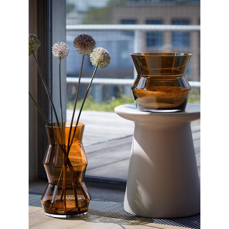 Sculpt Glass Candle Holder, 9" H x 10.25" W x 10.25" D, Cognac