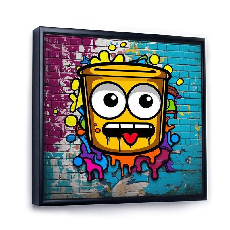 Graffiti Bucket I - impression, Cadre flottant noir, H 16 po x l 16 po x P 1 po