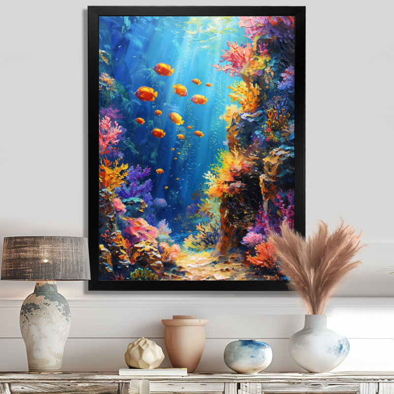 «Blue Orange Coral Marine Life II», impression d'art mural corail, Toile tendue, H 30 po x l 40 po