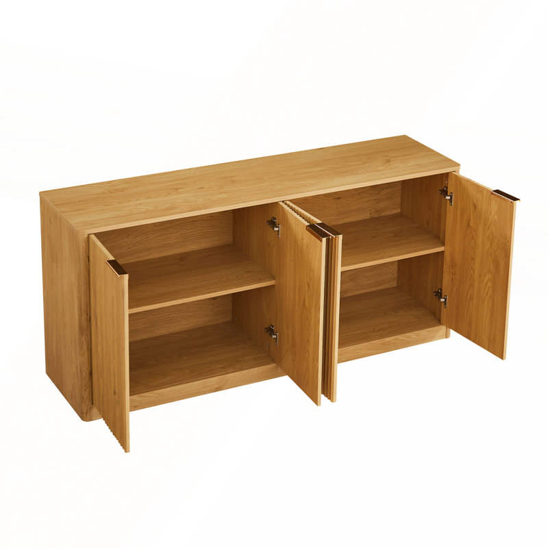 Modern Curved Sideboard - 59 Inch Wave Design Storage Cabinet With 4 Doors, For Dining Room Buffet Or Media Console - Mid-century Organic Modern