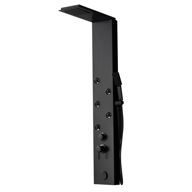4-way Diverter Shower Tower Panel System with Fixed Shower Head, Matte Black