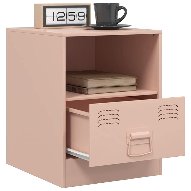 34.5cm W Steel Bedside Table, Pink