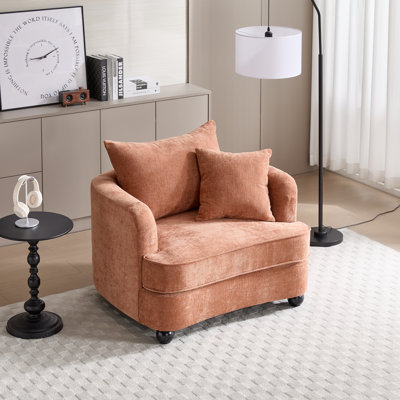 28'' Wide Seat Witdh Accent Chair ,Comfy Living Room Chair with Throw Pillow,Modern Club Chair,Upholstered Armchair for Bedroom, Office, Chenille (Orange)