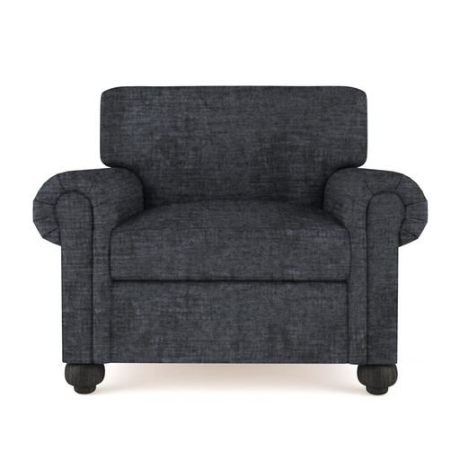 Leroy Leather Armchair, 36" H x 41" W x 49" D, Weathered, Box Weave Linen Silver Streak