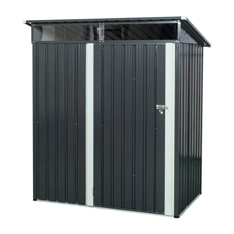 Outdoor 5Ft X 3Ft Metal Storage Shed In Gray, Robust Galvanized Iron Frames, Transparent Panel For , Hinged Door, Simple Diy Assembly Structure And Construction, Plate, Easy Approach