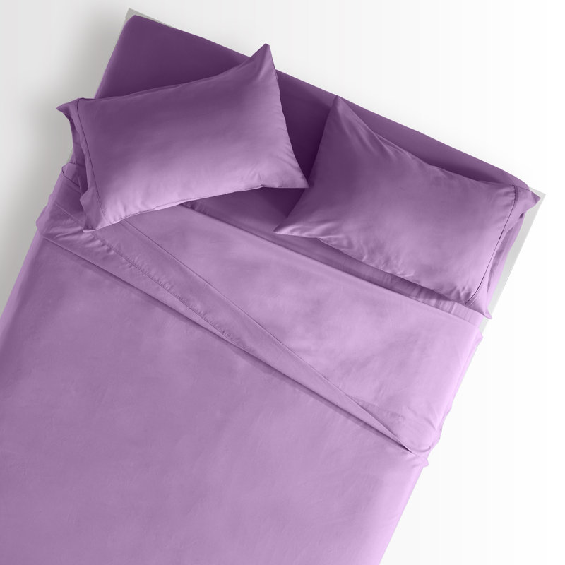 Microfiber Percale Sheet Set, King Sheet Set + Fitted Sheet + 2 Pillowcases, Lavender