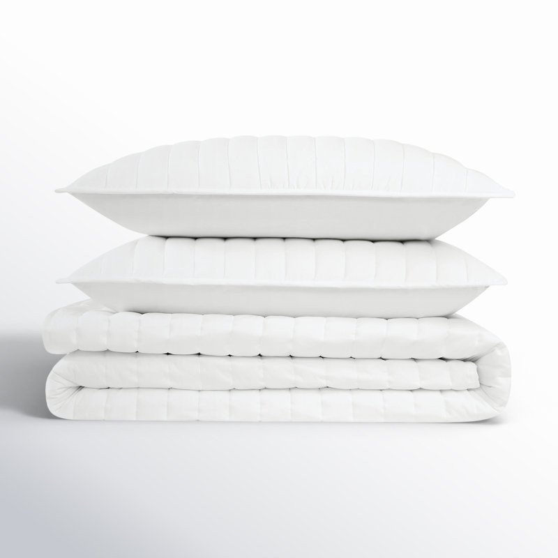 Ensemble de courtepointe en percale de coton 3 pièces Brooklyn Loom, Courtepointe pour lit double/grand et 2 taies déc, Blanc