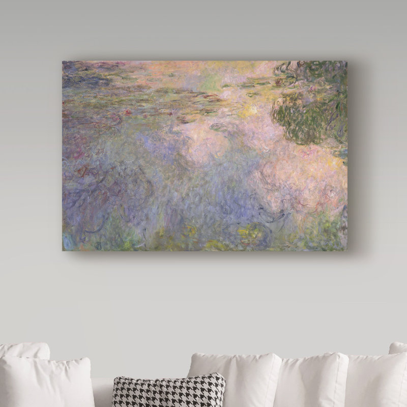 « the waterlily étang » par claude monet, reproduction de peinture à l’huile sur toile tendue, H 12 po x l 19 po x P 2 po