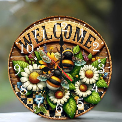 Horloge murale en bois 10 po, mouvement silencieux, à piles (piles AA non incluses), décor artistique, parfait pour les décorations