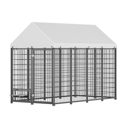 Large Dog Kennel Outdoor Pet Pens Dogs Run Enclosure Animal Hutch Metal Coop Fence with Roof Cover. 7.94'L x 4.13'W x 5.95'H.