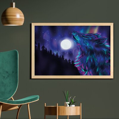 Ambesonne Moon Wall Art With Frame, Northern Imagery Aurora Borealis Wolf Forest Starry Night, Printed Fabric Poster For Bathroom Living Room Dorms, 3 -  East Urban Home, 461C68657CFA4A8D9CD9A35D30AE32A7