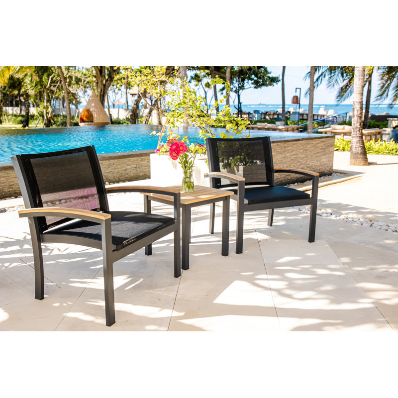 Tribeca Aluminum Teak Sling Stacking Lounge Chair, Black/Brown