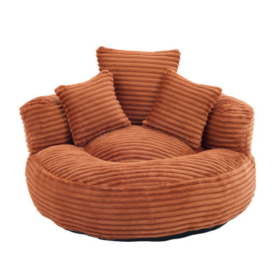 Pouf poire en velours côtelé orange à dossier haut, fauteuil poire en mousse à mémoire de forme avec accoudoirs et 3 coussins, fauteuil de détente ergonomique pour adultes et enfants à l'intérieur.