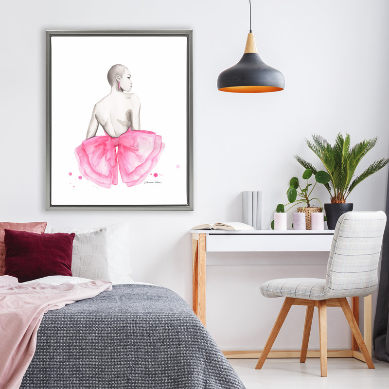 «Pink Bow Portrait» par Derrière cadre flottant, design par Simone Elum, H 31 po x l 25 po, Cadre flottant gris lustré