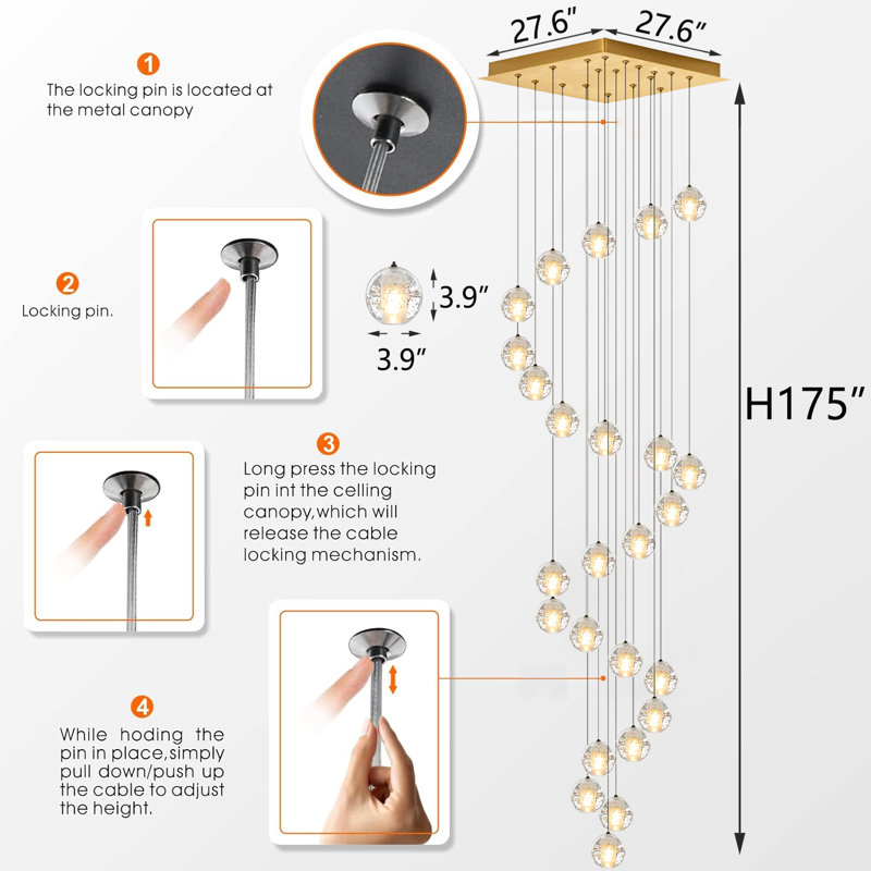 Kimbely 25-light Modern Chandelier Cystal Gold, Gold, 27.6" x 27.6" x 175"