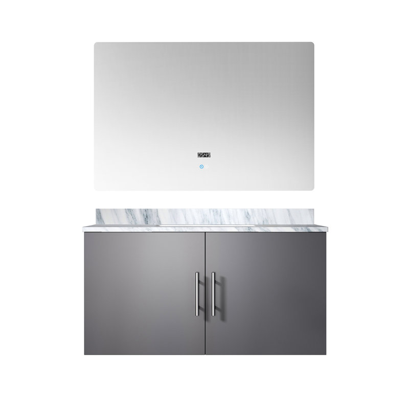 Meuble-lavabo gris foncé avec comptoir en marbre Miroir à DEL - Espace de rangement intérieur spacieux, salle de bain et évier l 22 po x P, fermeture en douceur, surface