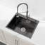 Évier de cuisine en acier inoxydable, 23 po x 19 po Évier simple encastré à la main en noir avec drain standard américain et crochet