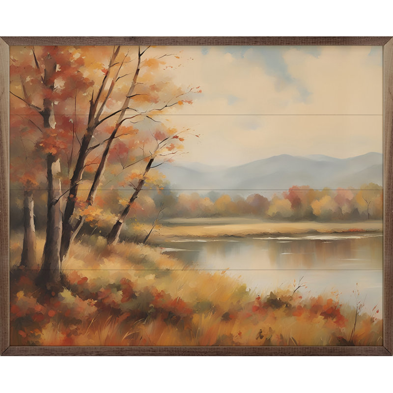 Scène d'automne au bord d'un lac, H 8 po x l 10 po