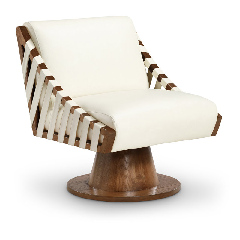 Quinton Vegan Leather Swivel Accent Chair, Cream Vegan Leather, Walnut