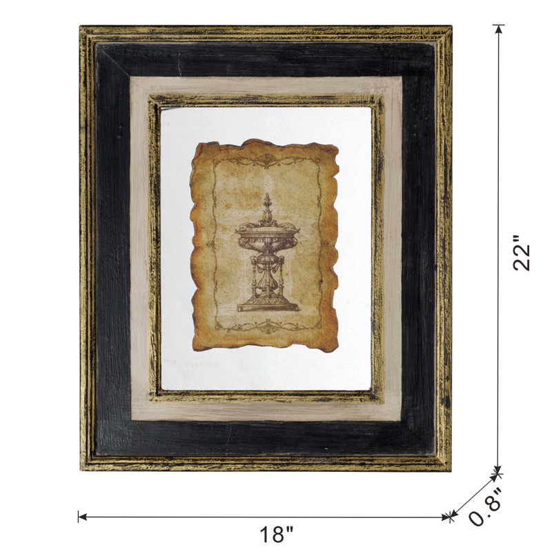 Art encadré 18 x 22 po en verre antique. Cadre en bois rétro avec 2 impressions décoratives. Ajoute un charme antique
