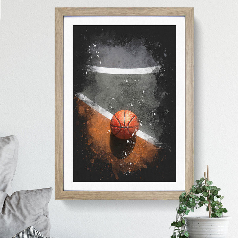 Basketball Court Paint Splash - Picture Frame Graphic Art, Oak, 48cm H x 36cm W x 2cm D