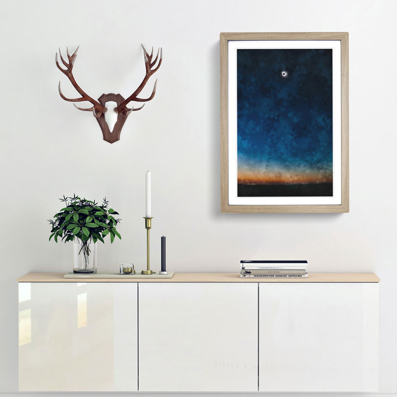 Total Eclipse of the Sun 1 Piece Single Picture Frame Painting on MDF, 63cm H x 45cm W x 2cm D, Oak Framed