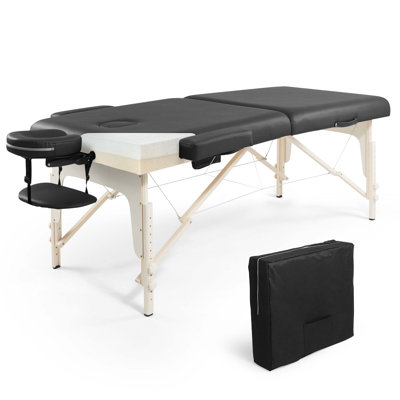 CAPHAUS 84" Foldable Memory Foam Massage Table with adjustable legs, 28”/32” Wide, Black/Purple