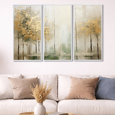 «Minimalisme beige et or forêt II», ensemble de reproduction d'art mural forêt
