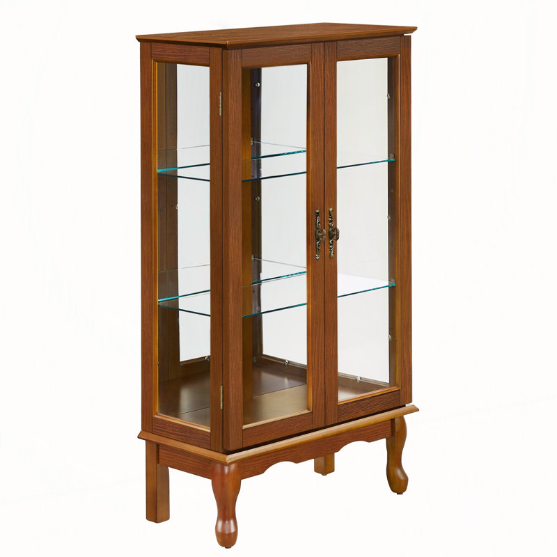 Vitrine à 3 niveaux avec dossier en miroir et tablettes en verre trempé