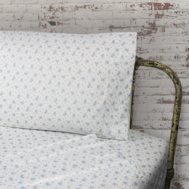 Beford Lane Percale Floral Sheet Set, Blue, Queen