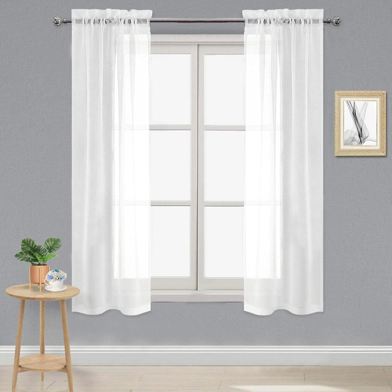 2 Panels White Sheer Curtains, Elegant Rod Pocket Solid Color Window Treatments, Home Decor Voile Sheer Drapes with Light Through for Bedroom/Living Room