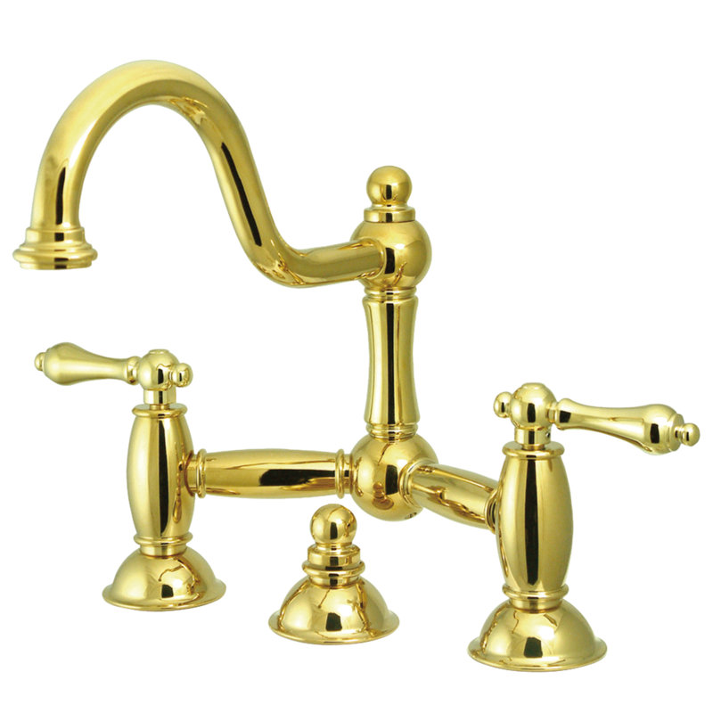 Robinet de salle de bain pont à deux poignées à fixation sur le comptoir à 3 trous Kingston, Laiton poli, Lever Handle