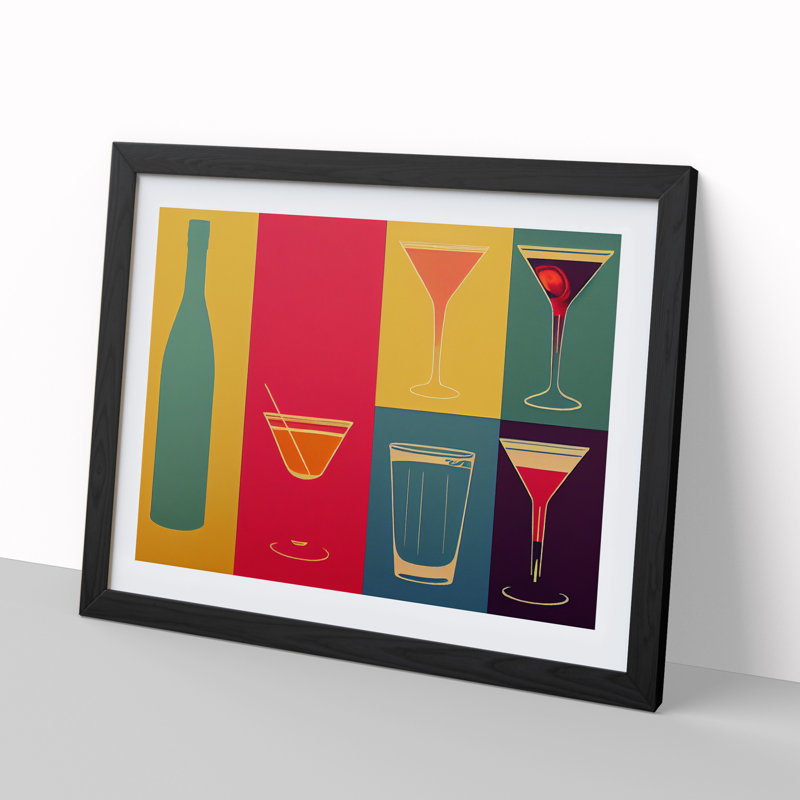 Retro Cocktail Vol.2 - Single Picture Frame Painting, Black Framed, 46cm H x 64cm W x 2cm D