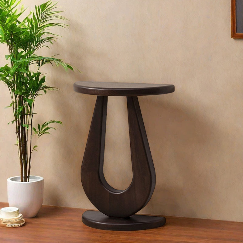 Table d'entrée moderne semi-circulaire, H 31,5 po x l 23,6 po x P 11,8 po, Noyer foncé