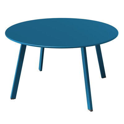 Round Steel Patio Coffee Table, Weather Resistant Outdoor Accent Table, Large Side Table For Patio Balcony Yard, Blue