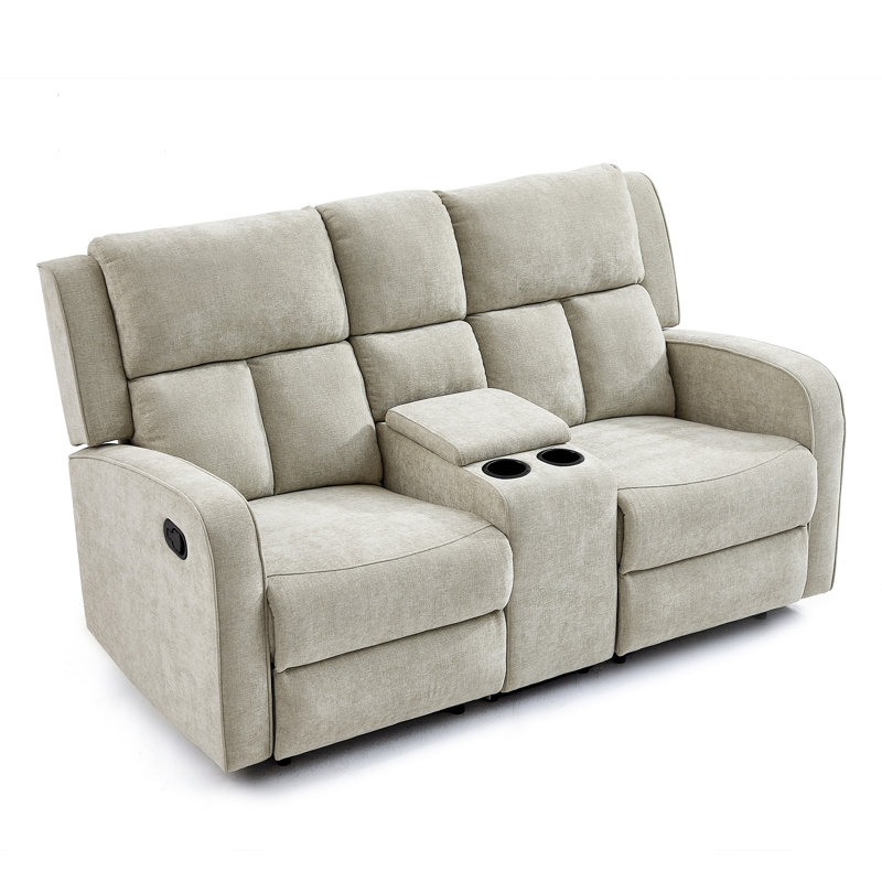 Canapé inclinable deux places avec console centrale, Chenille beige