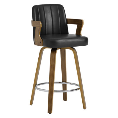 Upholstered Wood Swivel Counter Height Barstool With Arms