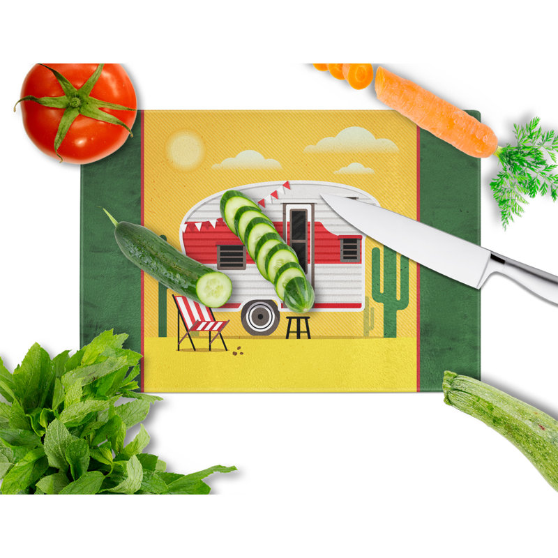 Caroline's Treasures Greatest Adventure Glass Retro Camper Desert Cutting Board