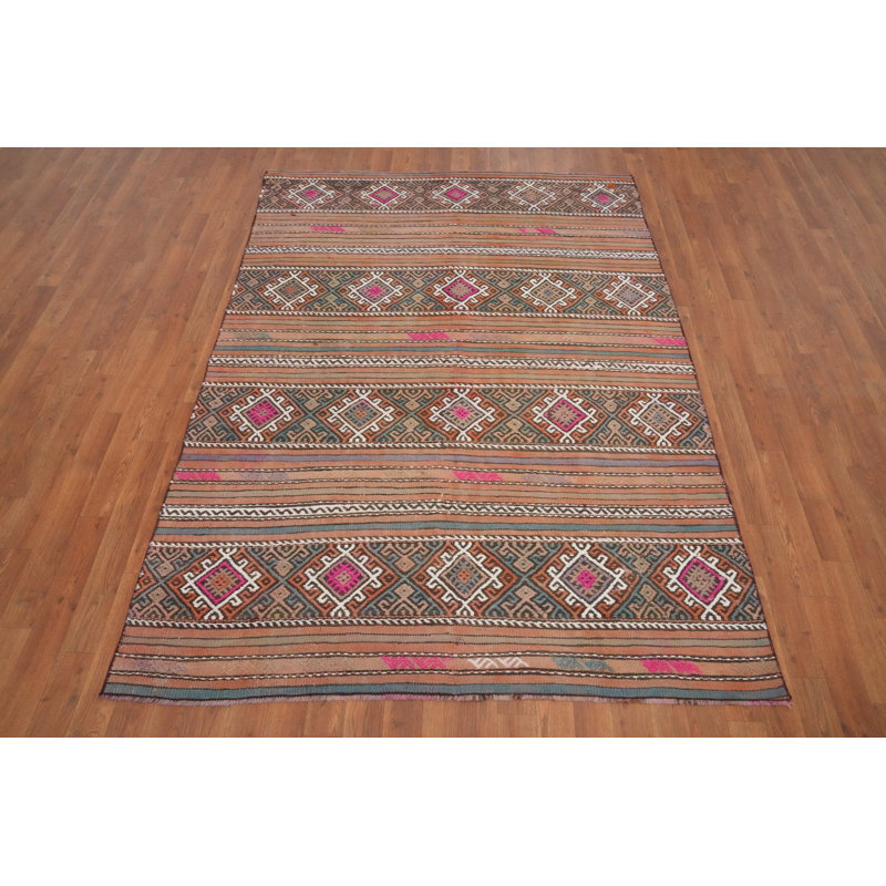Tapis rustique kilim 5 x 7 avec motifs géométriques complexes