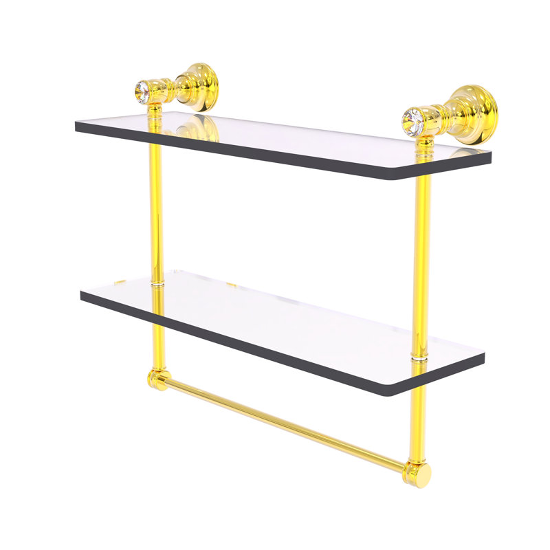 Étagère murale double en cristal Freyja, Laiton poli, H 5,54 po x l 16 po x P 9,5 po