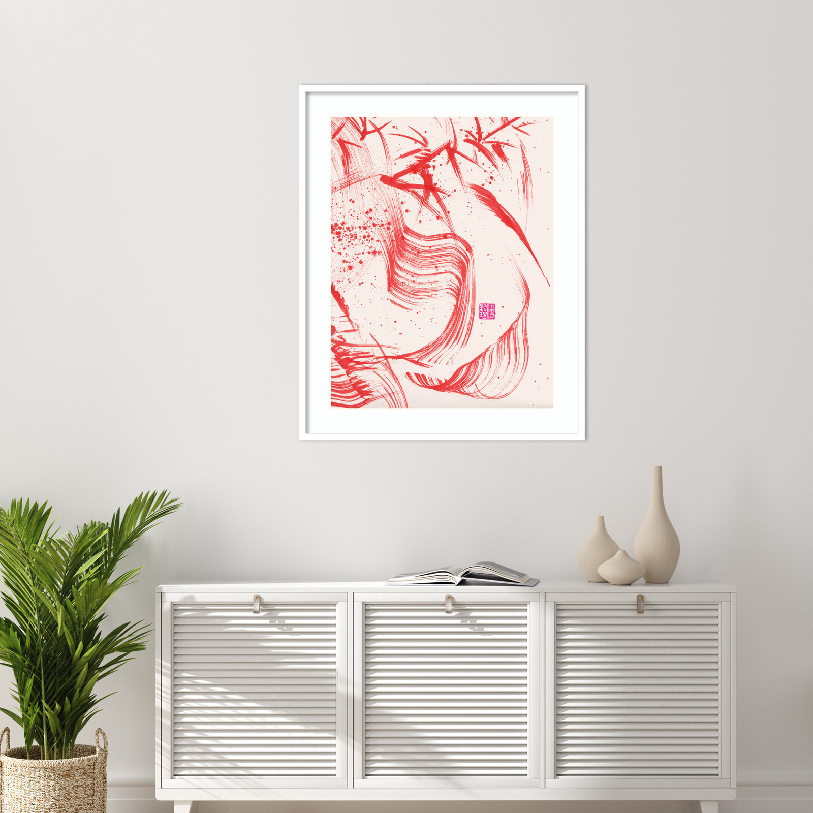 Lemma "Zen Bamboo Ink Abstraction 2" Print, White, 41" H x 33" W
