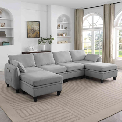 Canapé modulaire en chenille de 109 pouces, canapé en L en forme de L avec repose-pieds de rangement, combinaison de bricolage pour le salon
