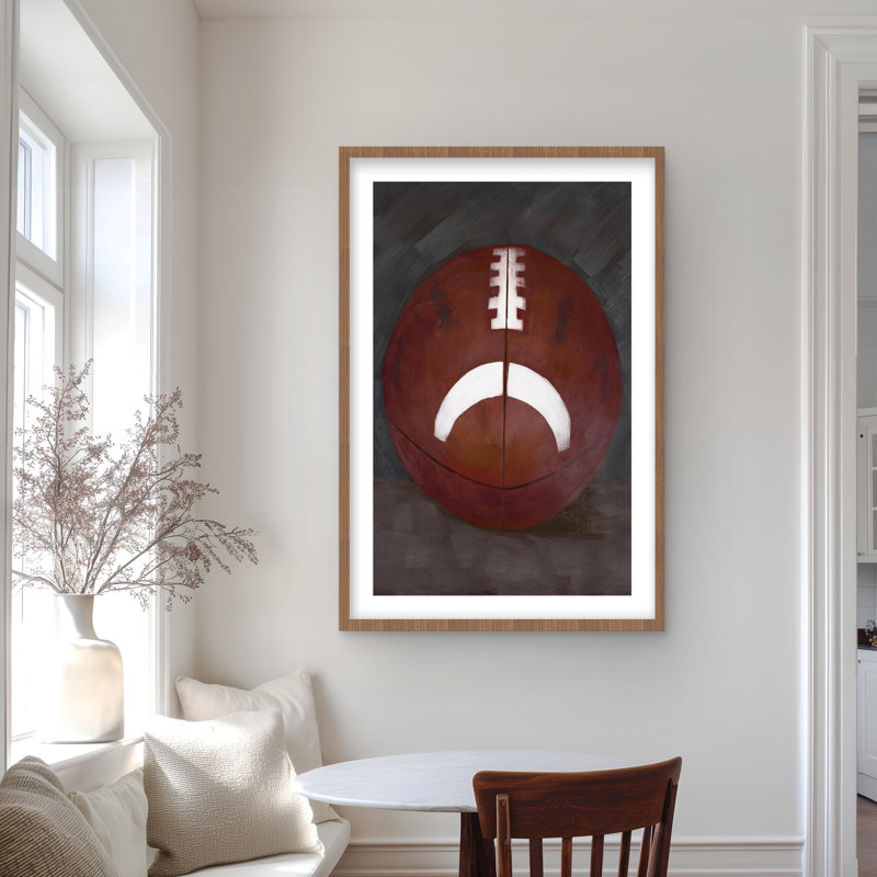 Football Ball - Black Sports & Games, reproduction encadrée avec passe-partout, Brun