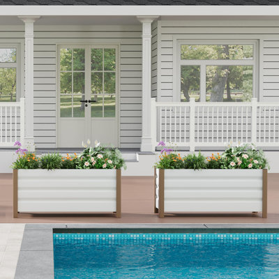 Modern Aluminum Planter Box 39x16x18 Inch, Extra Long Raised Garden Bed with Safe Rounded Corners & Anti-Cut Edging, Deep Rectangular Outdoor Flower Pot with Drainage Holes for Patio & Balcony